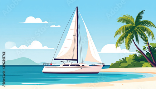 Sailing yacht on calm waters.