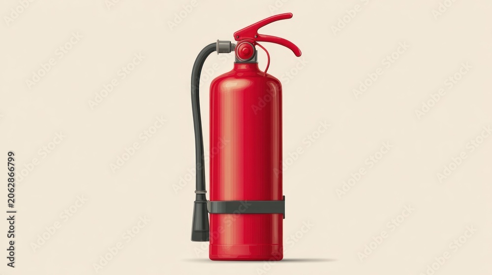 Obraz premium Red fire extinguisher against a neutral background for safety and security themes