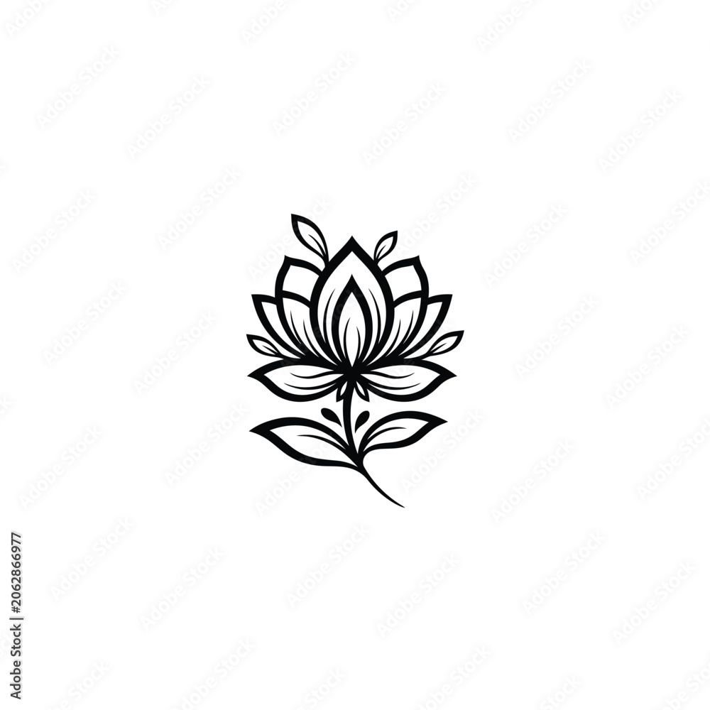 Fototapeta premium Black Lotus Flower Line Art Design.