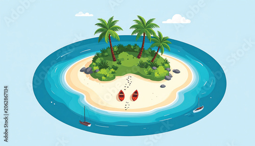 Tropical Island with Palm Trees Beach.