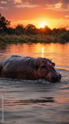 hippopotamus at sunset
