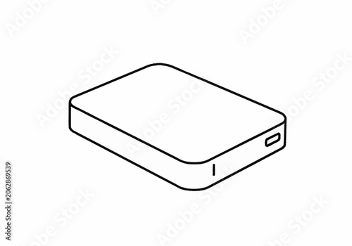 Minimalist Outline Drawing of a Portable External Hard Drive.