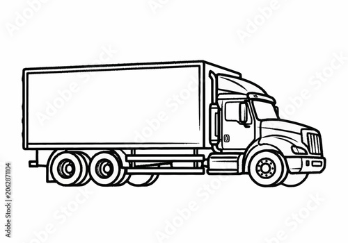 Outline drawing of a large semi truck with a long trailer.