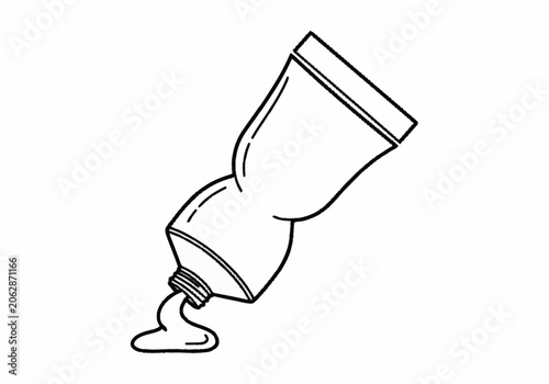 Outline drawing of a squeezed tube of paint or cream with product oozing out.