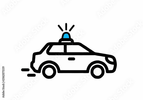 Police Car Icon with Flashing Blue Light.