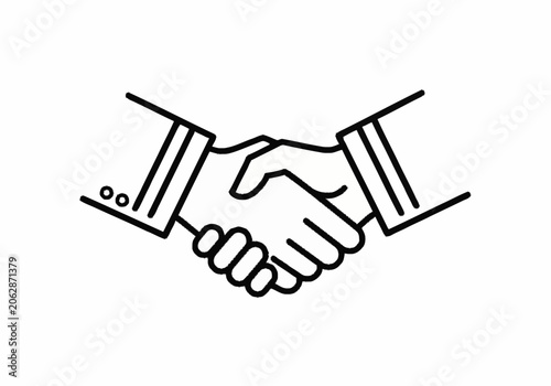 Professional handshake agreement line art illustration.