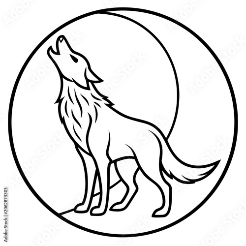 Wolf Howling at Moon Minimalist Line Art