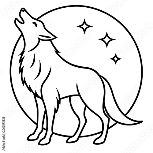 Wolf Howling at Moon Minimalist Line Art