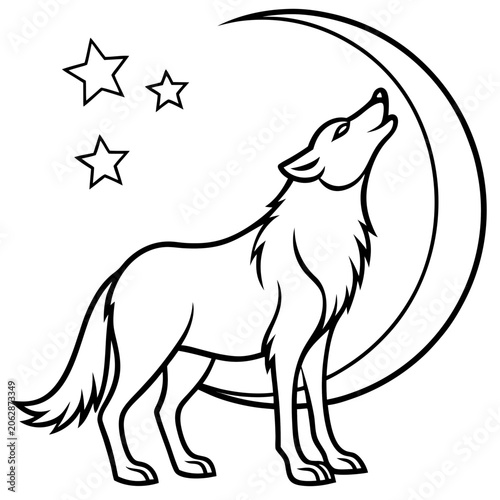 Wolf Howling at Moon Minimalist Line Art