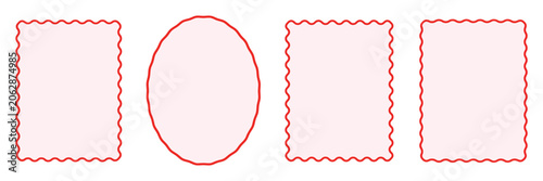 Wavy edge shapes frame box, squiggle curve doodle rectangle and oval sketch borders, isolated on transparent background.