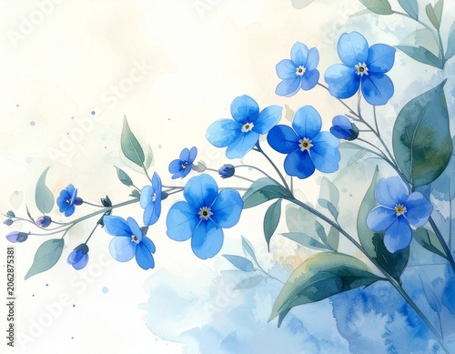 Delicate blue blooms grace branch