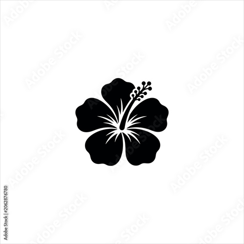 Minimalist black and white hibiscus flower silhouette vector illustration