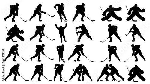 Photography Silhouette ice hockey players skating action sequence isolated on transparent ba