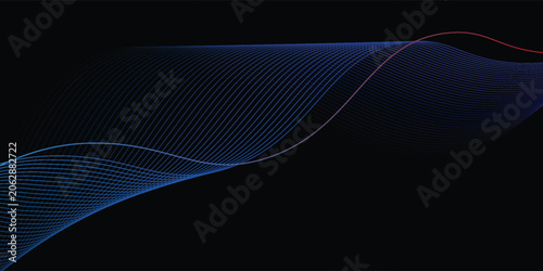 Elegant digital background featuring blue and red fluid wave lines over a dark black space.