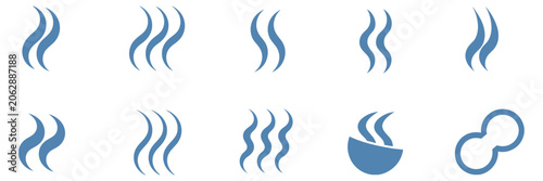 Obraz na płótnie Smoke steam icon set, aroma and heat wave symbols, smoke smell logo designs, vector illustration