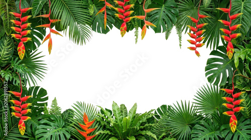 Tropical Heliconia Floral Frame Vector Exotic Rainforest Border with Lush Jungle Foliage