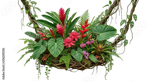 Tropical Floral Nest Frame Vector Exotic Rainforest Border with Lush Botanical Foliage