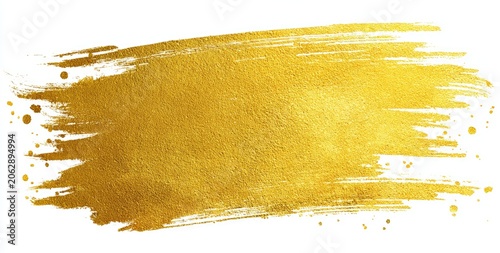A vibrant golden brushstroke with textured speckles against a white backdrop