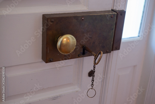 Photos external mechanism with doorknob lock and key combination
