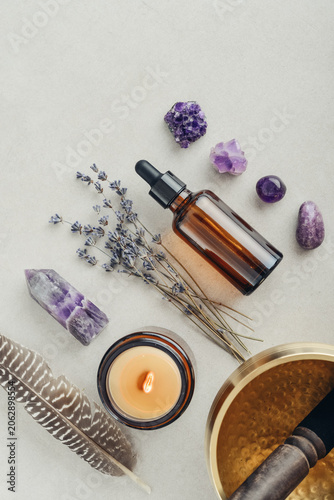 Holistic healing and mindfulness concept associated with meditation, aromatherapy, sound therapy, energy balance, relaxation rituals, massage treatments, and spiritual self-care.