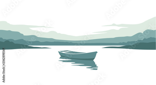 Small white boat on calm water.