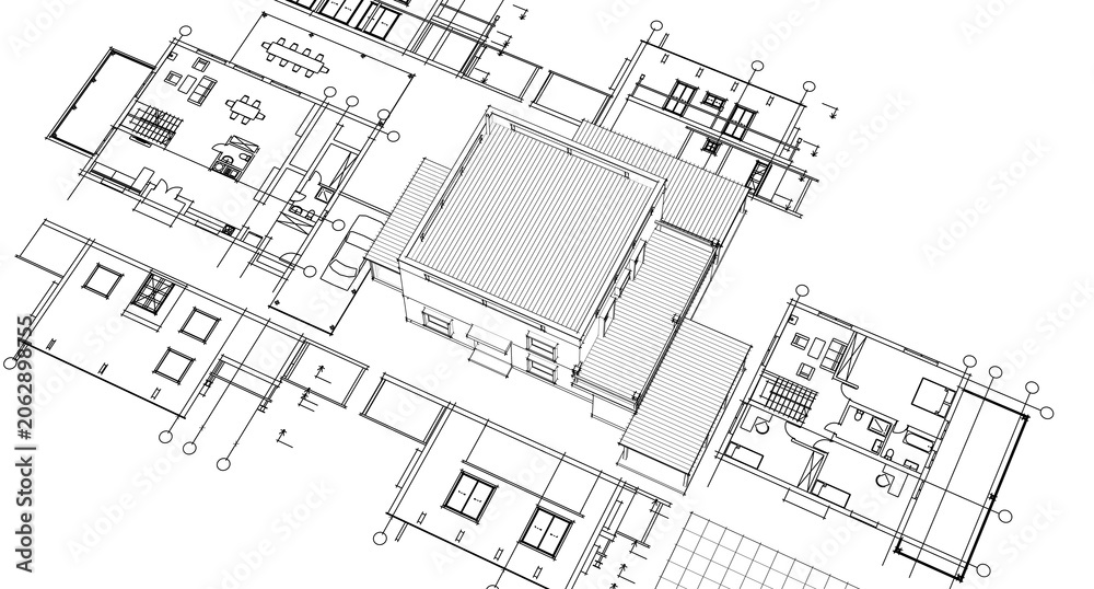 Fototapeta premium residential house architectural sketch 3d illustration