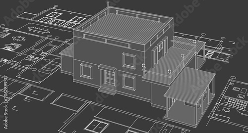 residential house architectural sketch 3d illustration