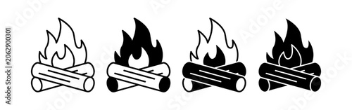 Canvastavla Set of Firewood Logs with Flames in Different Styles.