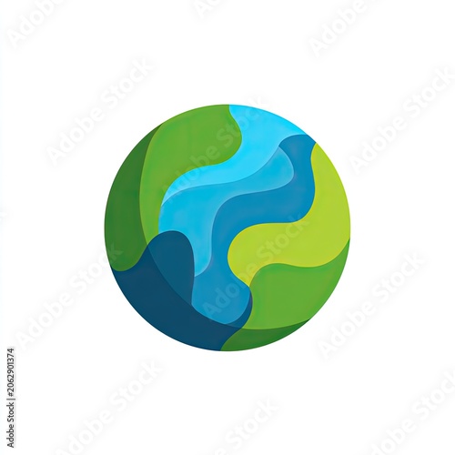Abstract globe with flowing green, blue, and dark blue organic shapes