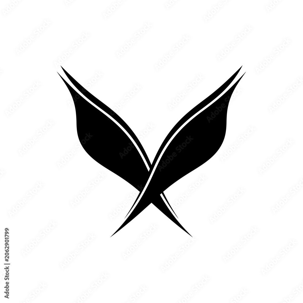 Obraz premium Minimalist black crossed wings logo on white background