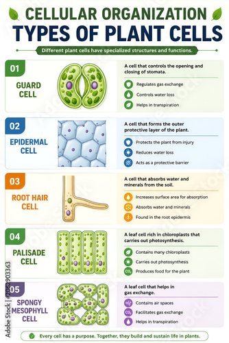 Types of Plant Cells Educational Biology Infographic Poster for Classroom Learning