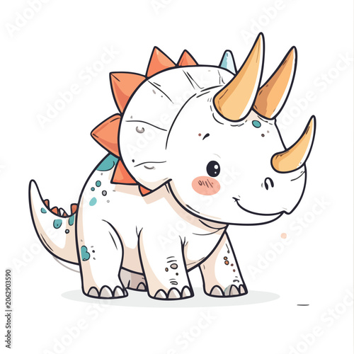 Cute Cartoon Triceratops Dinosaur Character Illustration.