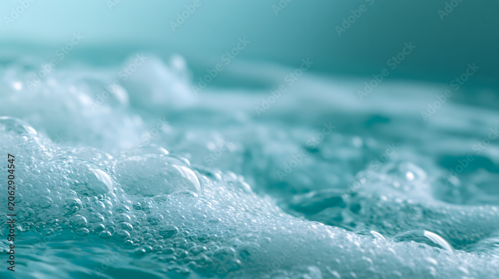 Fototapeta premium Macro Close-Up of Blue Water Foam and Bubbles