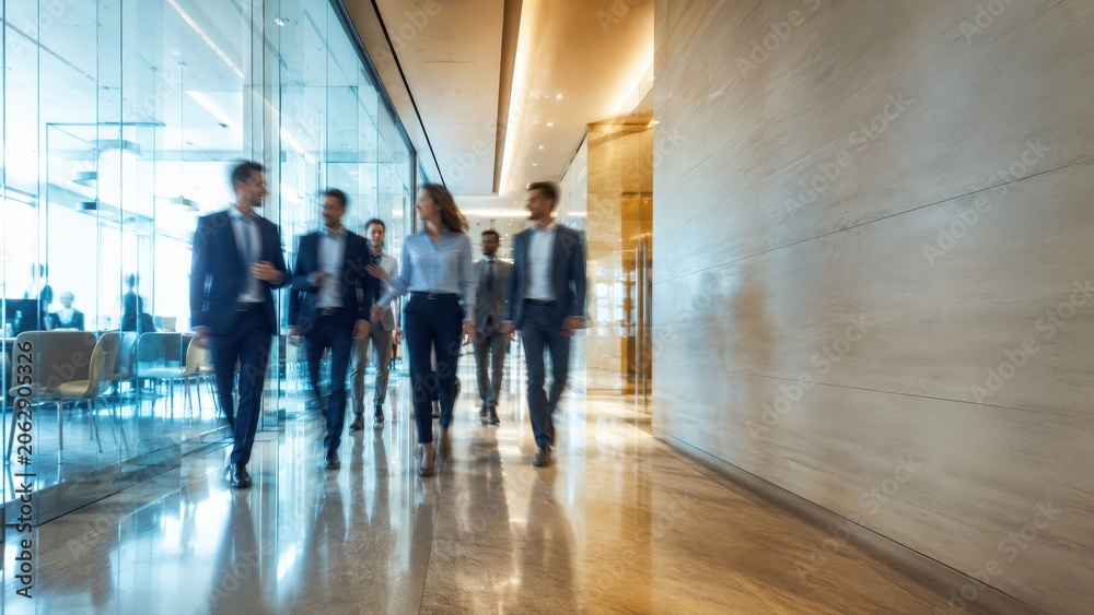 Fototapeta premium Business Professionals Walking in Modern Office Hallway