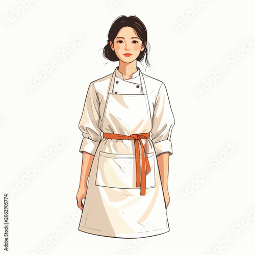 Illustration of a professional female chef wearing a white apron.