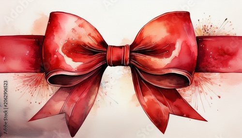 a beautifully painted red watercolor bow with soft edges showcasing a rich blend of shades for a delicate and elegant aesthetic
