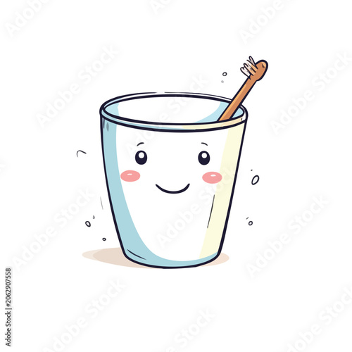 Cute cartoon glass with a toothbrush character illustration.