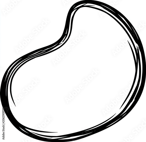 Abstract, hand-drawn, organic, irregular, looped shape with textured lines
