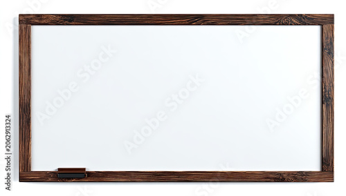 A wooden-framed blank whiteboard with a small eraser attached
