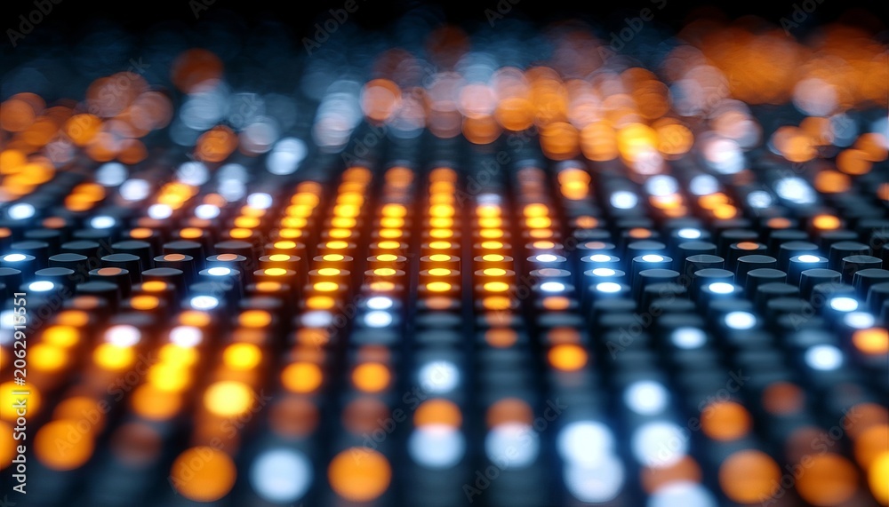 Fototapeta premium Abstract Digital Background Featuring A Pixelated Grid Of Glowing Blue And Orange Led Light Bulbs