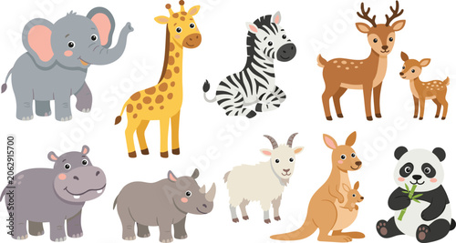 Photography Cute Safari and Wildlife Animal Cartoon Collection Featuring Elephant Giraffe Ze
