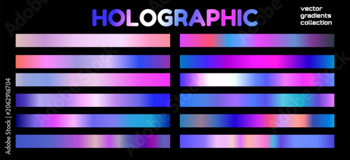 Photography Collection of holographic gradient swatches with neon, rainbow and iridescent effects