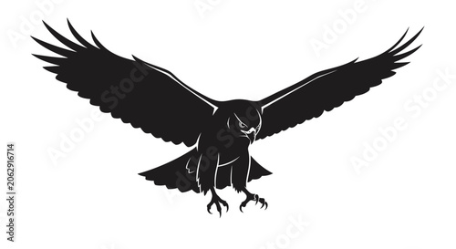 Slika na platnu Majestic Eagle Silhouette Flying with Wings Spread Wide, Fierce Gaze and Sharp T