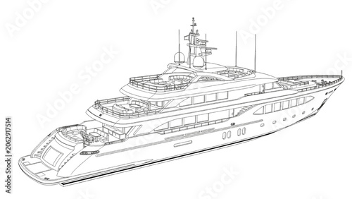 Photos Detailed 2D AutoCAD Vector illustration of a large yacht cruising on calm waters