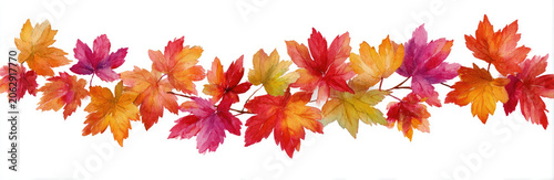 Garland of colorful autumn leaves in watercolor on a white background