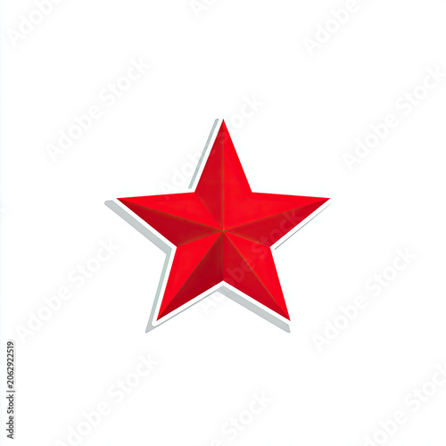 A vibrant red, five-pointed star with a subtle shadow, isolated on white