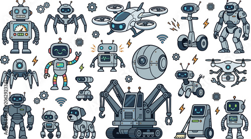 Fotografía Futuristic Robotics and AI Technology Collection Featuring Robots Drones Automat