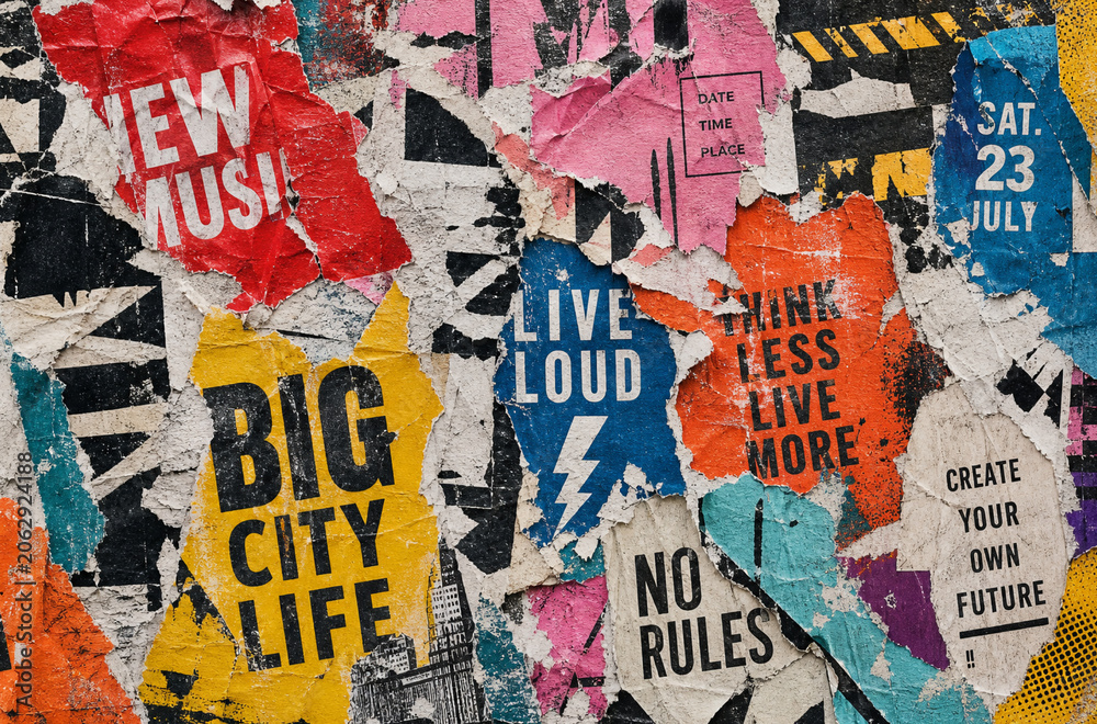 Fototapeta premium Old Colorful Posters Grunge Collage Background