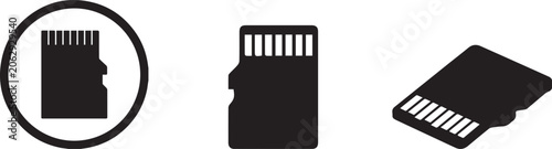 SD card, memory card, microSD, vector icons, black and white, technology symbols