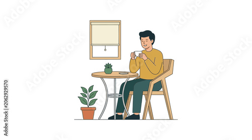 Schilderij op canvas Man sitting at small wooden table.